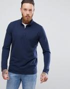 Selected Homme High Neck Long Sleeve Pique Top With Zip - Navy