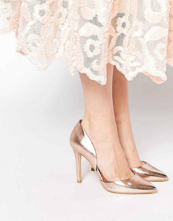 Head Over Heels Callina Rose Gold Point Toe Two Part Heeled Shoes - Rose Gold