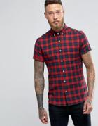 Asos Skinny Check Shirt In Red Flannel With Short Sleeves - Red