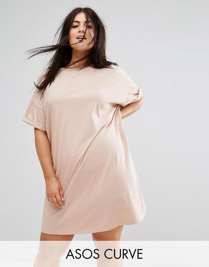Asos Curve Ultimate T-shirt Dress With Rolled Sleeves - Cream