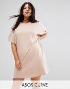 Asos Curve Ultimate T-shirt Dress With Rolled Sleeves - Cream