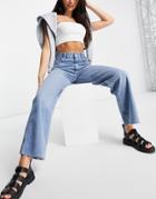 Bershka Baggy Raw Hem Jeans In Blue-blues
