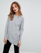 Warehouse Asymmetric Hem Ribbed Sweater - Gray