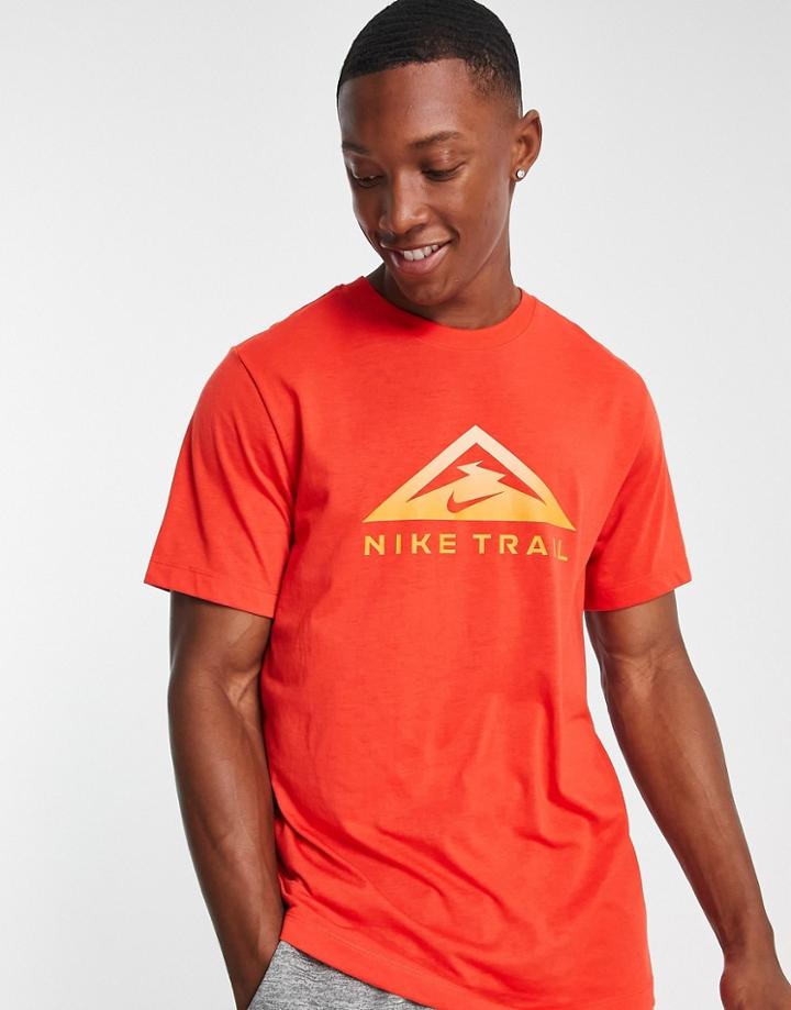 Nike Running Dri-fit Trail Logo T-shirt In Red