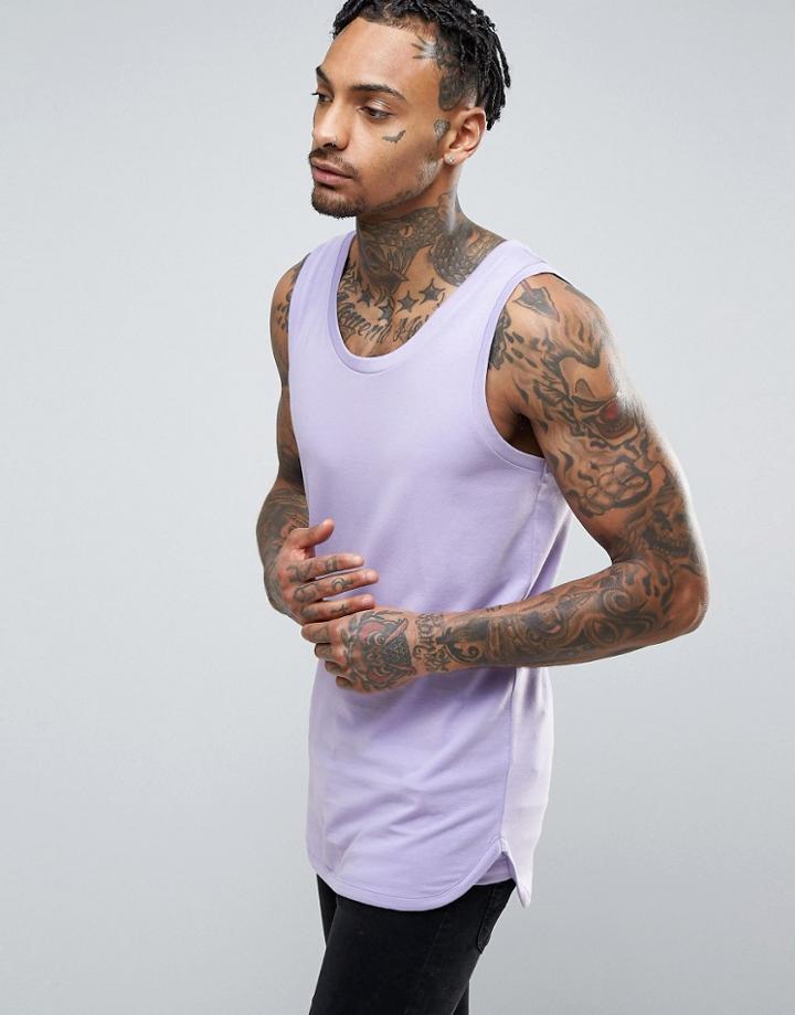 Asos Longline Muscle Tank With Bound Hem In Purple - Purple