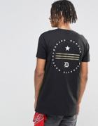 Asos Longline T-shirt With Glitter Flag Chest And Back Print - Black