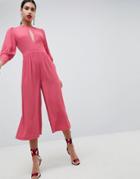 Asos Design 40's Tea Jumpsuit With Sleeve Detail-pink