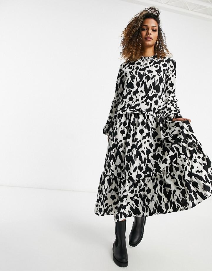 Missguided Midi Smock Dress With High Neck In Stone-neutral