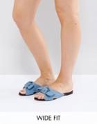 Lost Ink Wide Fit Denim Bow Slides - Blue