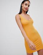 Missguided Ribbed Bodycon Mini Dress - Yellow