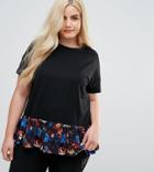 Asos Curve T-shirt With Ruffle Hem In Floral Print - Black