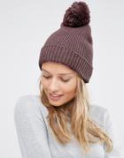 Asos Knitted Pom Beanie In Mixed Knit - Pink