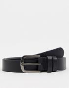 Asos Design Leather Skinny Belt With Gunmetal Buckle And Double Loop-black