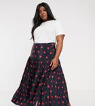 Neon Rose Plus Pleated Midi Skirt With Split In Polka Dot-black
