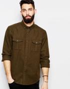Asos Military Shirt In Wool Mix With Long Sleeves - Khaki