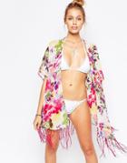 Pia Rossini Malibu Kimono With Tassels - Pink Print