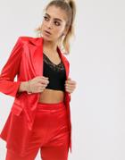 Club L London Satin Blazer In Raspberry-pink