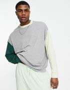 Asos Design Oversized Long Sleeve T-shirt In Green Color Block