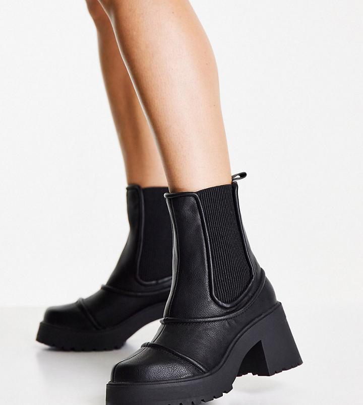 Asos Design Wide Fit Reason Chunky Mid-heel Boots In Black