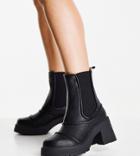 Asos Design Wide Fit Reason Chunky Mid-heel Boots In Black