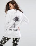 Criminal Damage Oversized Long Sleeve T-shirt With Arm Logo And L.a. Back Graphic - White