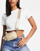 Topshop Micro Quilted Nylon Crossbody Bag In Stone-neutral