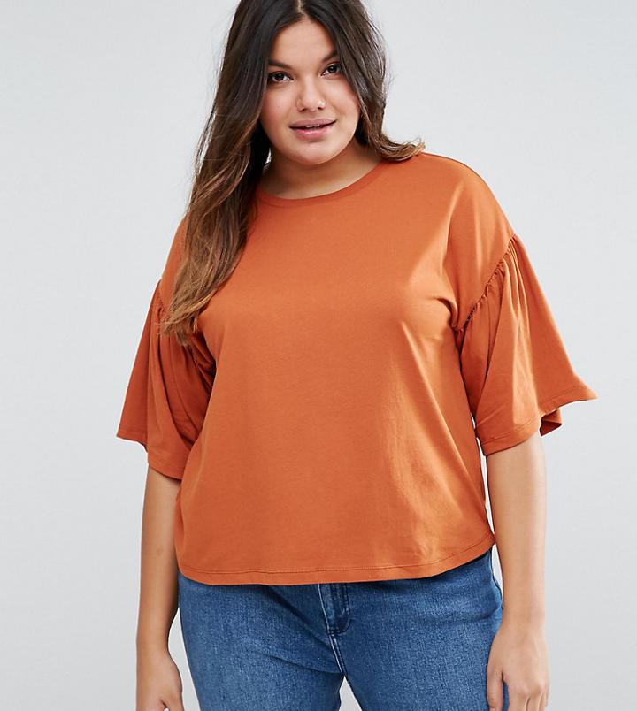 Asos Curve T-shirt With Ruffle Sleeve - Orange
