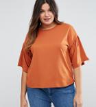 Asos Curve T-shirt With Ruffle Sleeve - Orange