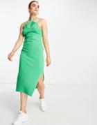 Asos Design Knitted Midi Dress With Cut Out Detail In Green