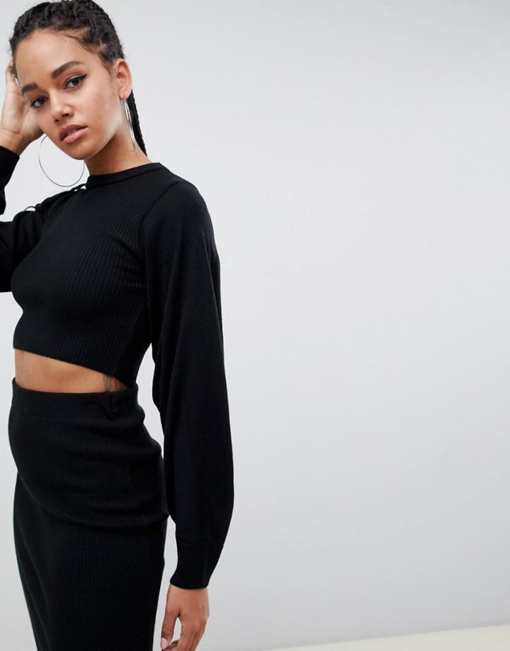 Asos Design Two-piece Sweater In Crop Shape-black