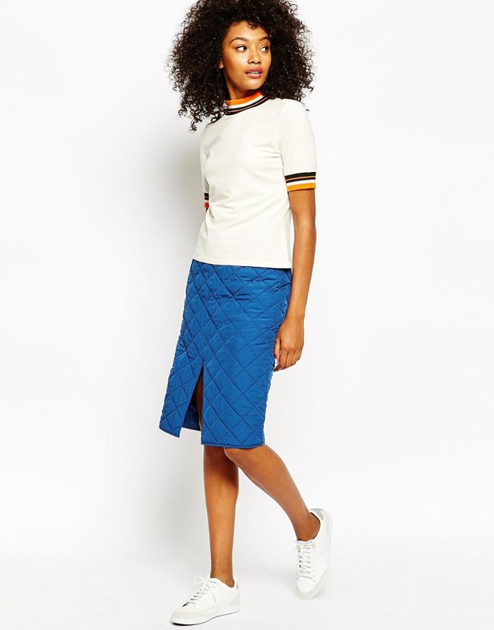 Monki Quilt Detail Pencil Skirt - Navy