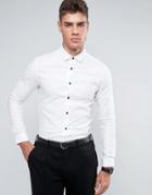 Asos Smart Skinny Oxford Shirt In White With Contrast Buttons - White