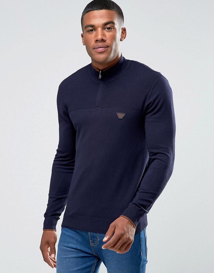 Armani Jeans Sweater With Half Zip In Slim Fit Navy - Navy