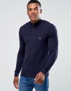 Armani Jeans Sweater With Half Zip In Slim Fit Navy - Navy
