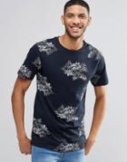 Pull & Bear T-shirt With Floral Print In Navy - Navy