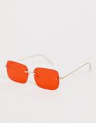 Asos Design Rectangle Rimless Sunglass With Red Lenses - Red