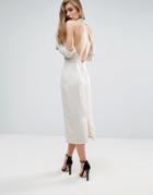 Asos Cowl Front Open Back Midi Dress - Silver