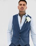 Asos Design Wedding Skinny Suit Suit Vest In Petrol Blue Twill - Blue