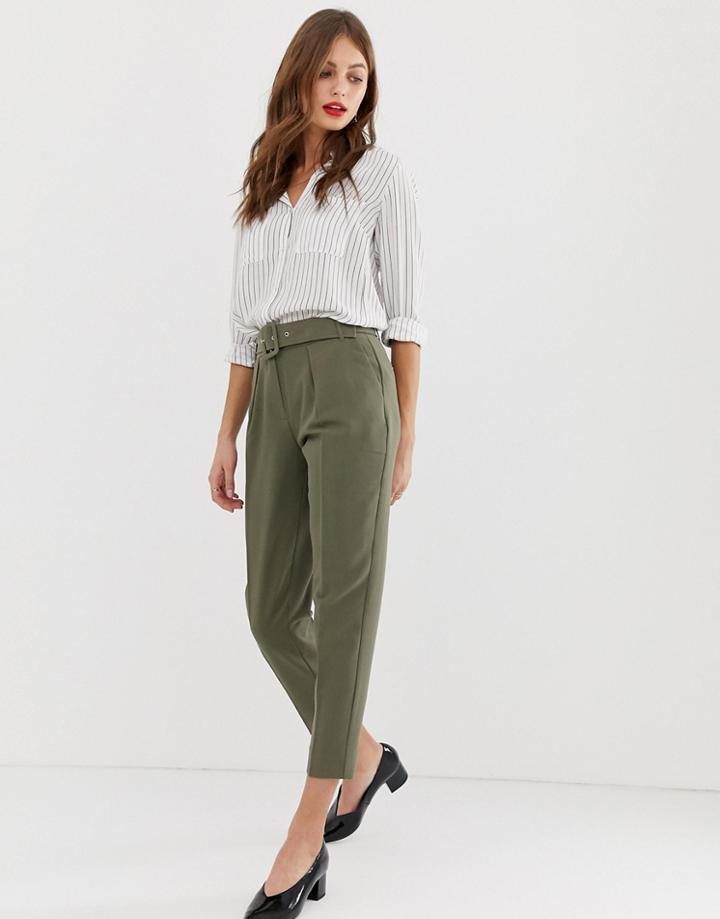 Oasis Peg Leg Pants In Khaki - Green