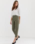 Oasis Peg Leg Pants In Khaki - Green