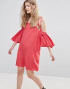Influence Cold Shoulder Dress With Tassels - Red