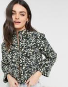 Fashion Union Relaxed Jacket In Quilted Ditsy Floral Set-black