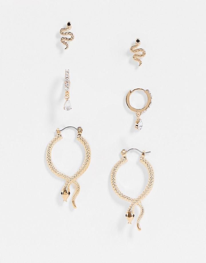 Aldo Sylithh Snake Earrings 3x Multipack In Gold