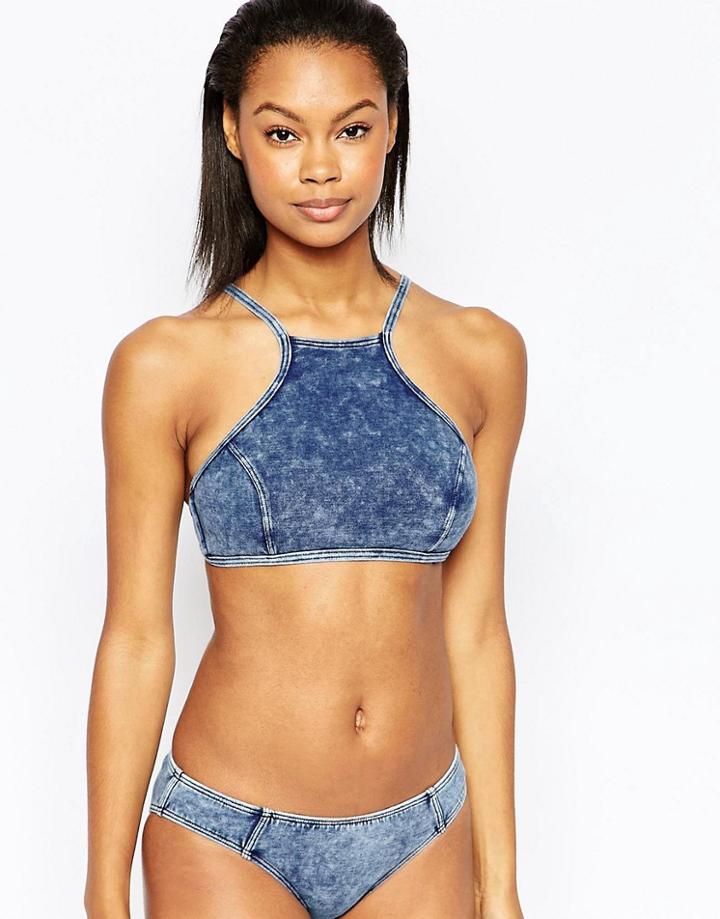 Seafolly Deja Blue High Neck Crop Top - Denim