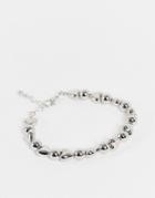 Asos Design Bracelet With Heart Beads In Silver Tone