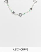 Asos Design Curve Beaded Faux Pearl Necklace Flower Charms In Silver Tone