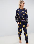 Asos Design Lounge Oversize Star Print Jogger With Contrast Waistband - Navy