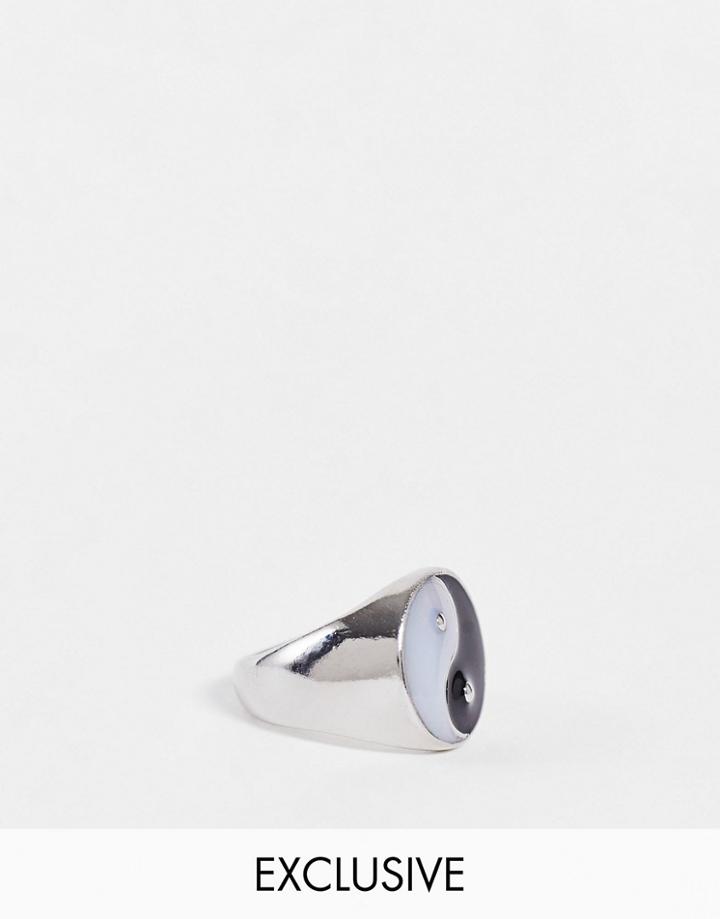 Reclaimed Vintage Inspired Chunky Yin Yang Ring In Faux Opal Enamel-silver