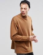 Asos Sweatshirt With Side Zips In Camel - Brown