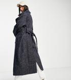 Asos Design Tall Hero Double Breasted Coat In Navy Herringbone